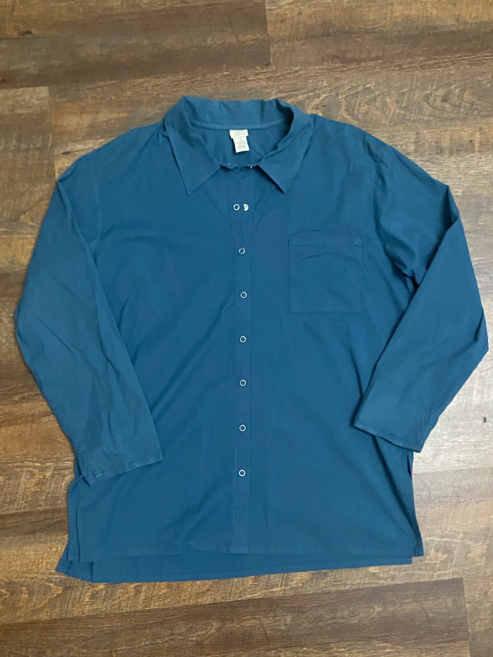 J. Jill Women’s Blue Solid Cotton Dress Shirt Point Collar-Small